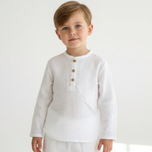 Erkek Çocuk Yakası Düğmeli Müslin Gömlek