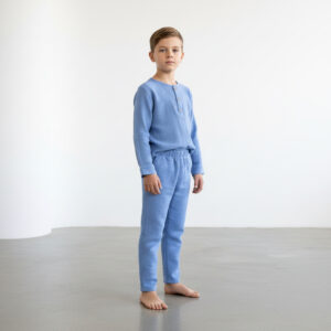 Erkek Çocuk Boyundan Düğmeli Müslin Gömlek & Dar Paça Pantolon Takımı