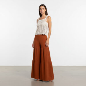 Kadın Dantel Örgü Bluz & Pileli Müslin Pantolon Takımı