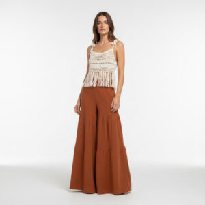 Kadın Püsküllü Dantel Örgü Bluz & Pileli Müslin Pantolon Takımı