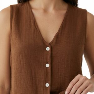 Kadın Sıfır Kollu Müslin Gömlek