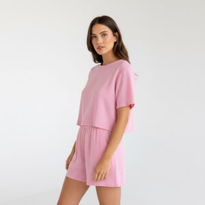 Kadın Yarım Kollu Müslin Tişört & Şort Takımı