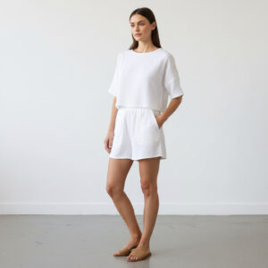 Kadın Yarım Kollu Müslin Tişört & Şort Takımı