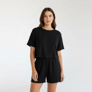 Kadın Yarım Kollu Müslin Tişört & Şort Takımı
