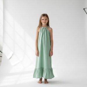Kız Çocuk Ayarlanabilir Askılı Müslin Elbise
