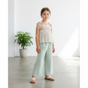 Kız Çocuk Dantel Örgü Bluz & Palazzo Pantolon Takımı