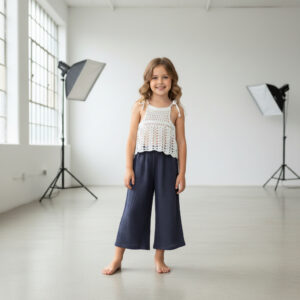 Kız Çocuk Dantel Örgü Bluz & Palazzo Pantolon Takımı