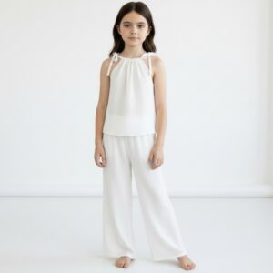 Kız Çocuk İp Askılı Crop & Müslin Palazzo Pantolon Takımı