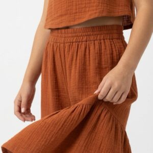 Kız Çocuk Pile Detaylı Müslin Pantolon