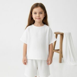 Kız Çocuk Yarım Kollu Müslin Tişört & Şort Takımı