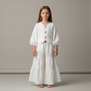 Kız Çocuk Pile Detaylı Müslin Pantolon