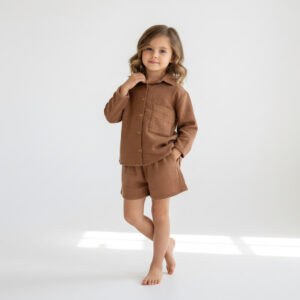 Kız Çocuk Salaş Müslin Gömlek & Şort Takımı