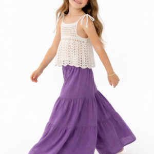 Kız Çocuk Dantel Örgü Bluz & Pileli Müslin Pantolon Takımı