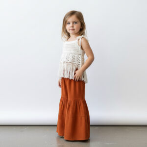 Kız Çocuk Püsküllü Dantel Örgü Bluz & Pileli Müslin Pantolon Takımı