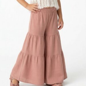 Kız Çocuk Pile Detaylı Müslin Pantolon