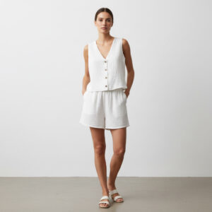 Kadın Sıfır Kollu Müslin Gömlek & Şort Takımı