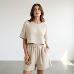 Kadın Yarım Kollu Müslin Tişört