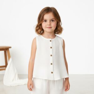 Kız Çocuk Sıfır Kollu Müslin Gömlek