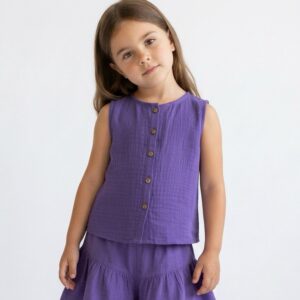 Kız Çocuk Sıfır Kollu Müslin Gömlek