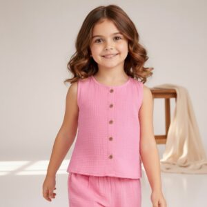 Kız Çocuk Sıfır Kollu Müslin Gömlek