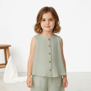 Kız Çocuk Sıfır Kollu Müslin Gömlek