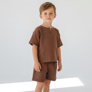 Erkek Çocuk V Yaka Müslin Tişört & Şort Takımı