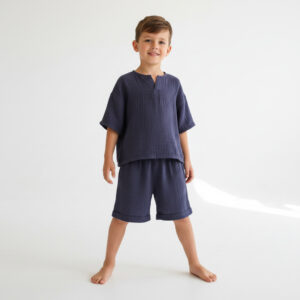 Erkek Çocuk V Yaka Müslin Tişört & Şort Takımı