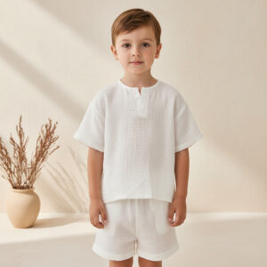 Erkek Çocuk V Yaka Müslin Tişört & Şort Takımı
