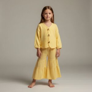 Kız Çocuk Balon Kollu İri Düğmeli Müslin Gömlek