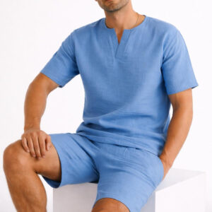 Erkek V Yaka Müslin Tişört & Şort Takımı