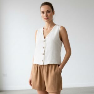 Kadın Sıfır Kollu Müslin Gömlek