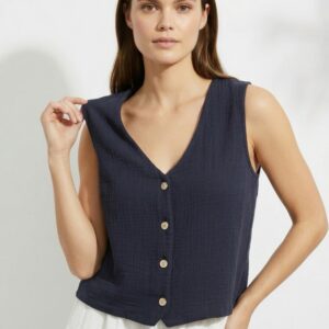 Kadın Sıfır Kollu Müslin Gömlek