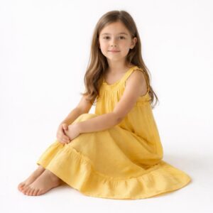 Kız Çocuk Pileli Müslin Elbise