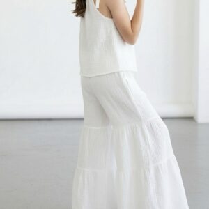 Kız Çocuk İp Askılı Crop & Pileli Müslin Pantolon Takımı