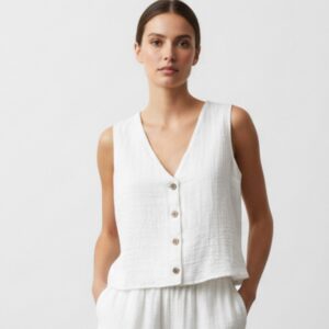 Kadın Sıfır Kollu Müslin Gömlek