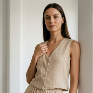 Kadın Sıfır Kollu Müslin Gömlek