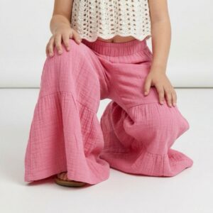 Kız Çocuk Pile Detaylı Müslin Pantolon