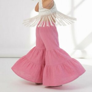 Kız Çocuk Pile Detaylı Müslin Pantolon