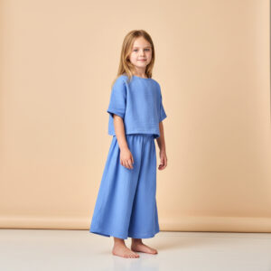 Kız Çocuk Yarım Kollu Müslin Tişört & Palazzo Pantolon Takımı