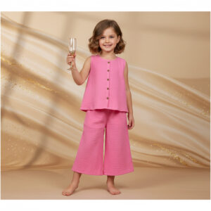 Kız Çocuk Sıfır Kollu Müslin Gömlek & Palazzo Pantolon Takımı