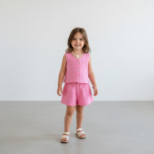 Kız Çocuk Müslin Yelek ve  Şort Takımı