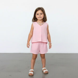 Kız Çocuk Müslin Yelek ve  Şort Takımı