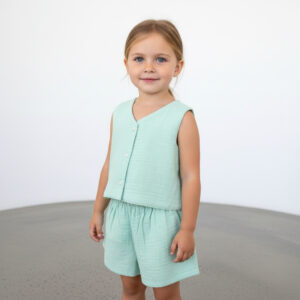 Kız Çocuk Müslin Yelek ve  Şort Takımı