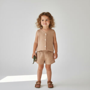 Kız Çocuk Müslin Yelek ve  Şort Takımı