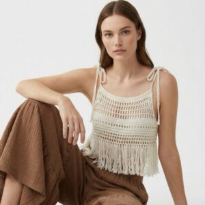 Kadın Püsküllü Dantel Örgü Bluz