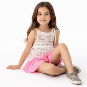 Kız Çocuk Püsküllü Dantel Örgü Bluz