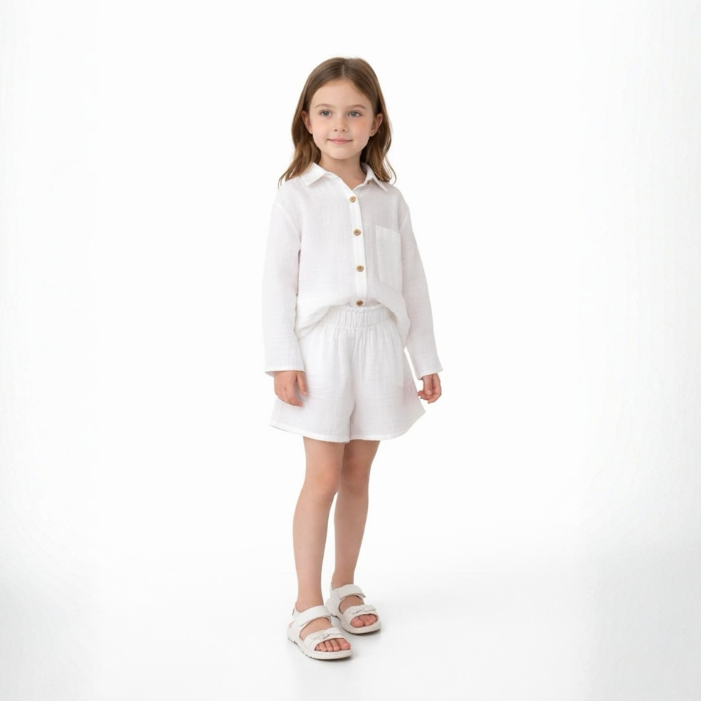 Kız Çocuk Müslin Gömlek Şort Takımı - Görsel 4