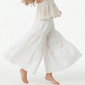 Kız Çocuk Pile Detaylı Müslin Pantolon