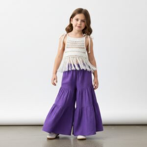 Kız Çocuk Püsküllü Dantel Örgü Bluz