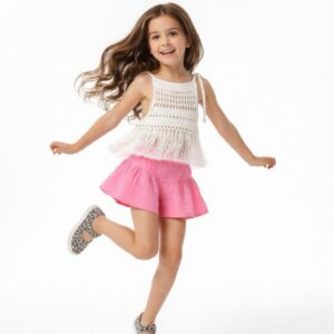 Kız Çocuk Püsküllü Dantel Örgü Bluz